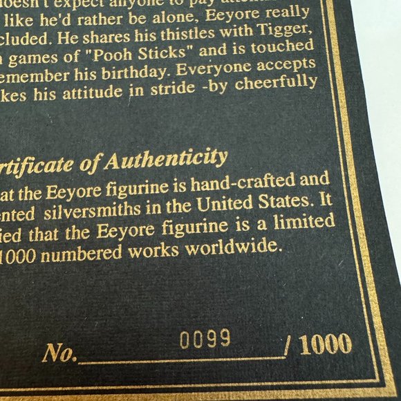 Vintage Disney Limited Edition Sterling Silver Eeyore Figurine 99/1000 - Picture 12 of 13